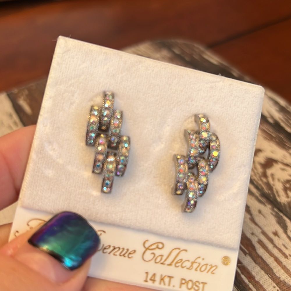 *Fifth Ave Collection* FAC Crystal Earrings Pierced *Roarin 20's* 14KT Post